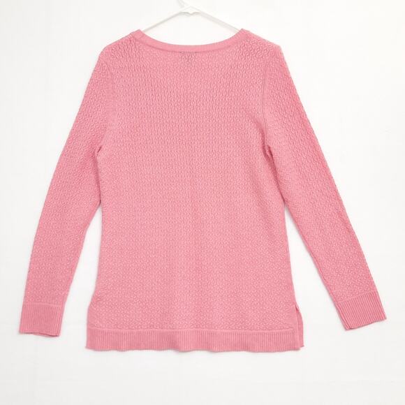 Talbots Pointelle Knit Sweater Sz Medium Pink Tunic Lightweight Soft Wool Blend - Picture 6 of 10